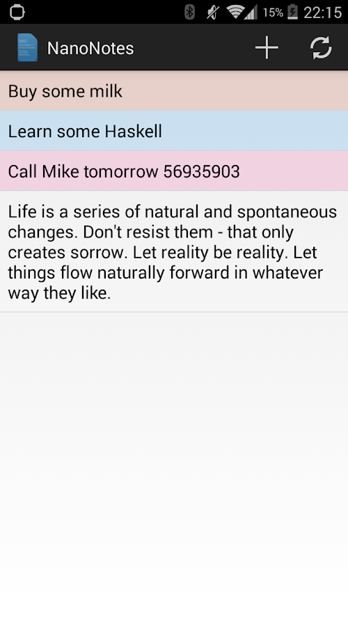 Android application NanoNotes for SmartWatch 2 screenshort