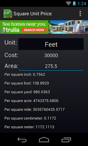 Square Unit Price Calculator