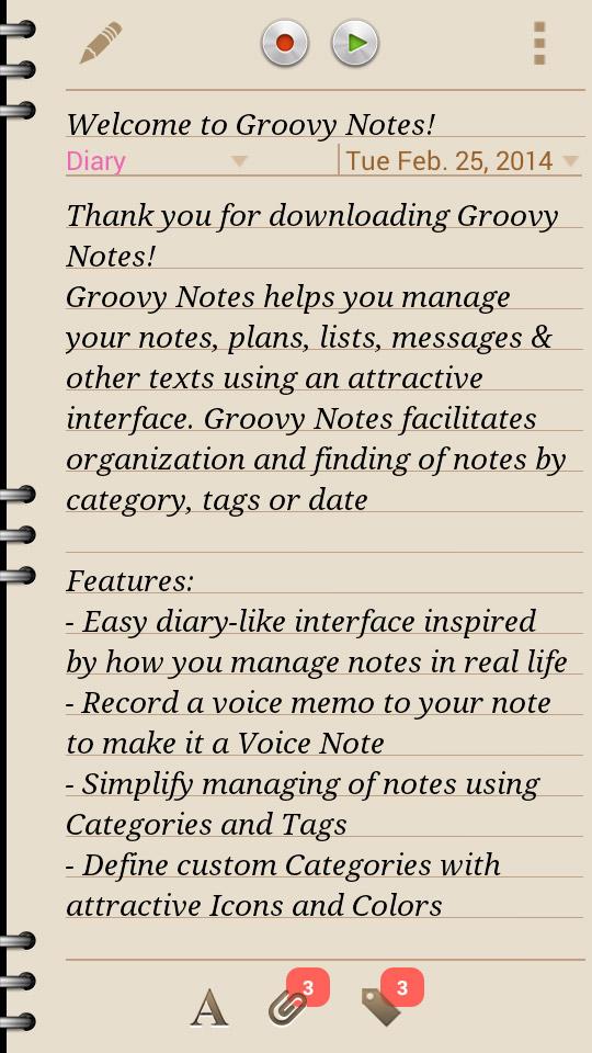 Groovy Notes - Personal Diary Screen 2