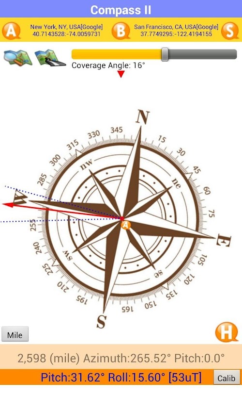 Android application Compass II screenshort