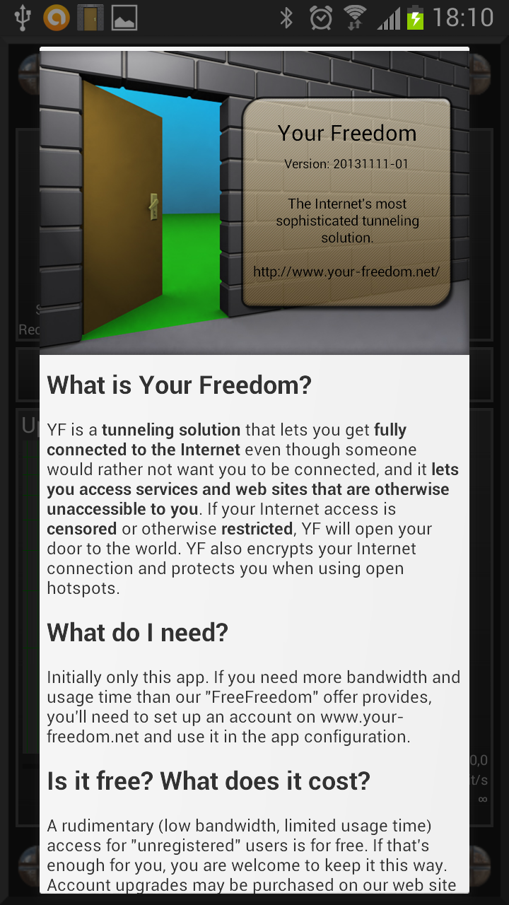 Android application Your Freedom VPN Client screenshort