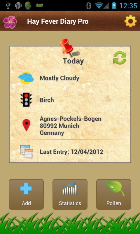 Android application Hay Fever Diary Pro screenshort