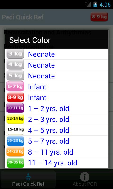 Android application Pedi Quick Ref screenshort
