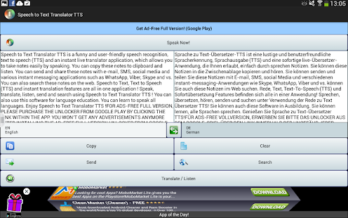 Sprache in Text Übersetzer TTS Screenshot