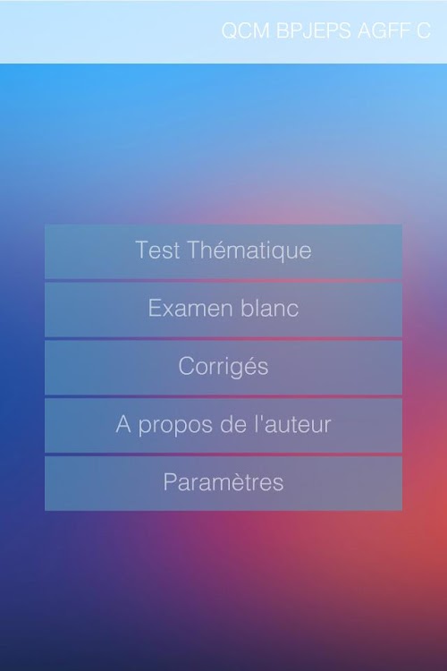 Android application QCM révisions BPJEPS AGFF-D screenshort