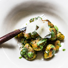 Potato bbc with  food Gnocchi Wild Garlic good butternut squash Sweet Sage soup Pesto roast and