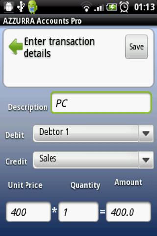 AZZURRA Financial Accounting Screen 3