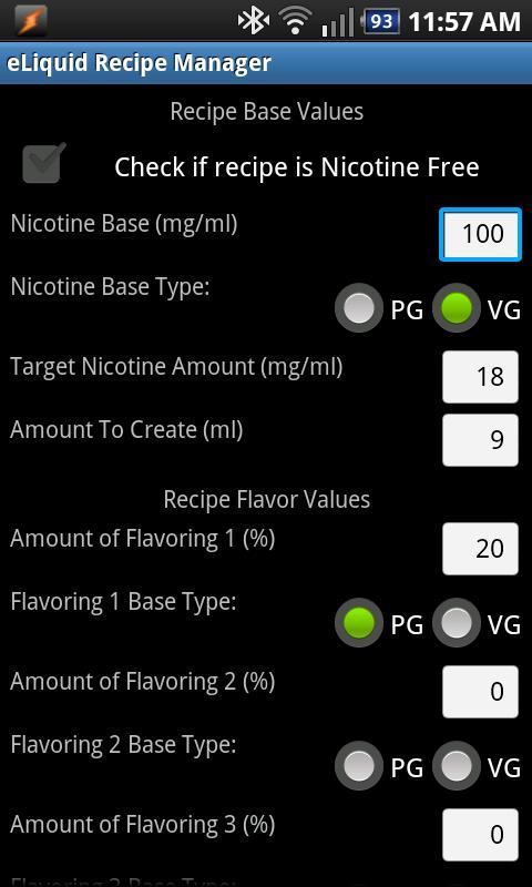 Android application eLiquid Recipe Manager Pro screenshort