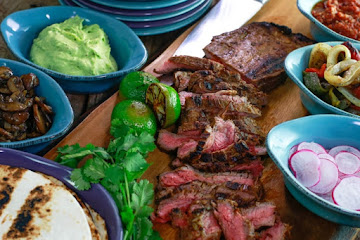 Steak Fajitas with Roasted Peppers, Onions, Sherry Mushrooms &amp; Charred Tomato Sauce