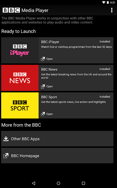 Android application BBC Media Player screenshort
