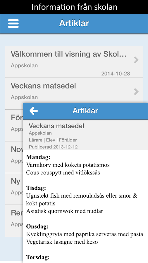   Skola24 MobilApp– skärmdump 