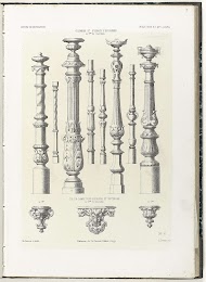 Acht zuilen en balusters, drie culs-de-lampe