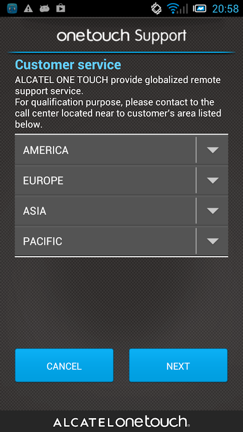 Android application ONE TOUCH Support screenshort