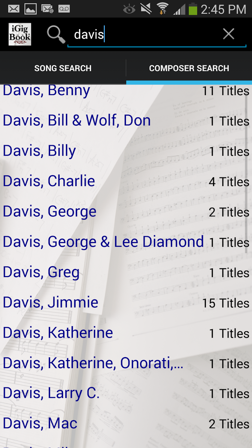 iGigBook Index Search Screen 2