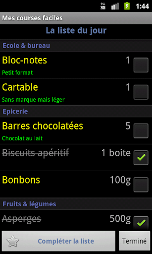 Mes courses faciles - La liste