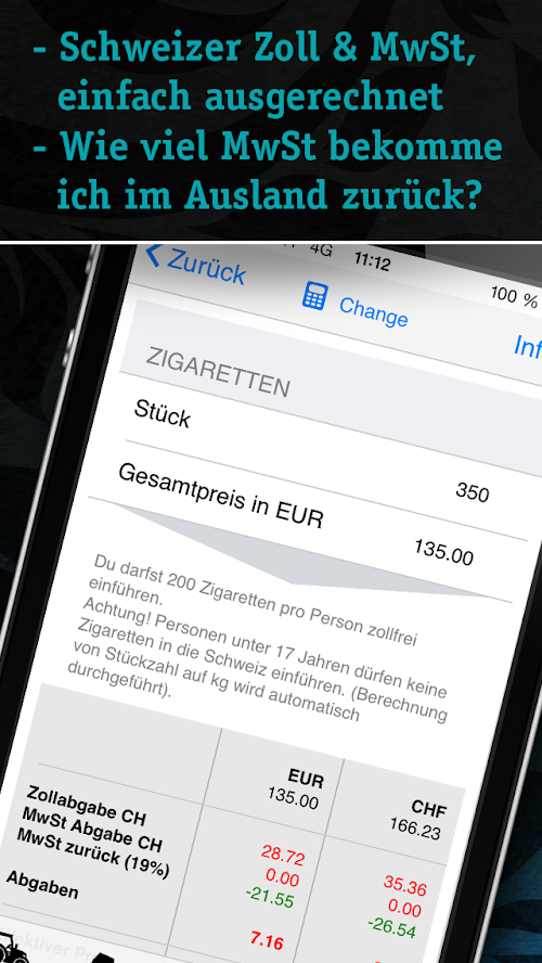 Android application Zoll &amp; MwSt CH screenshort