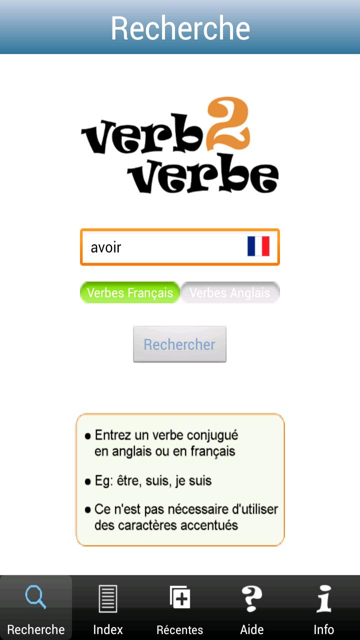 Android application French/English Verb Conjugator screenshort