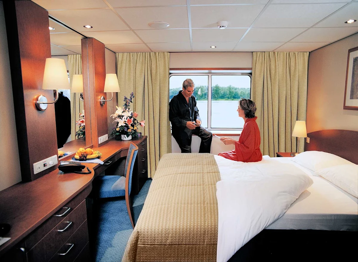 Viking-River-Cruises-Europe-Deluxe-Cabin-1 - Relax in a Deluxe Cabin aboard your Viking Longship river cruise and wake up each day with a new European destination awaiting. 