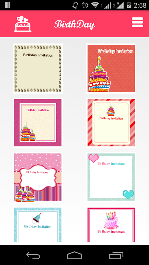 Android application Birthday Invitation Pro screenshort