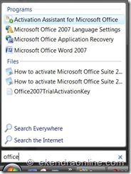 start menu search box in windows vista: office activation