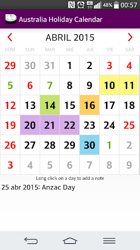 2015 Australian Calendar NoAds