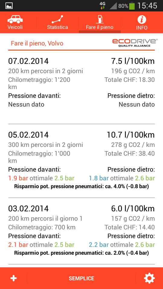 Android application Treibstoffverbrauch screenshort