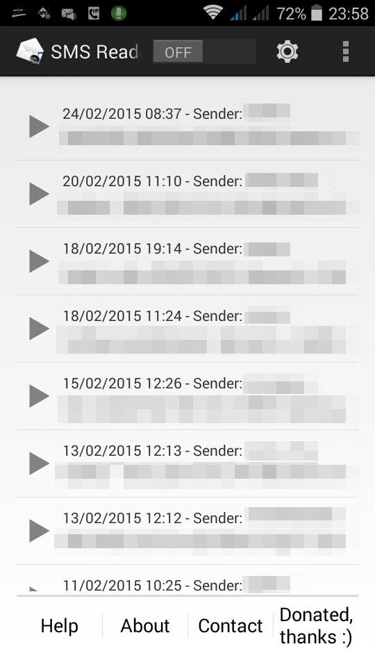 SMS Reader Screen 1