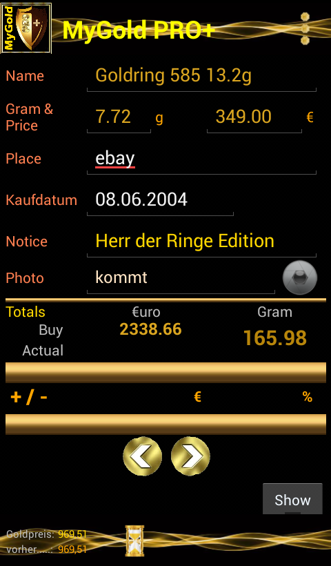 Android application MyGold screenshort