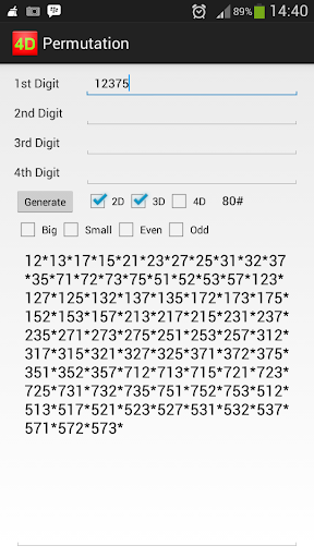 4D Permutation Generate Angka