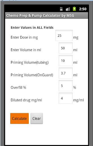 Chemo Prep Pump Calculator