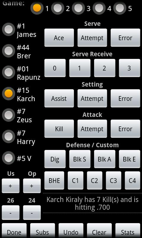 Android application Team Volleyball Stats screenshort