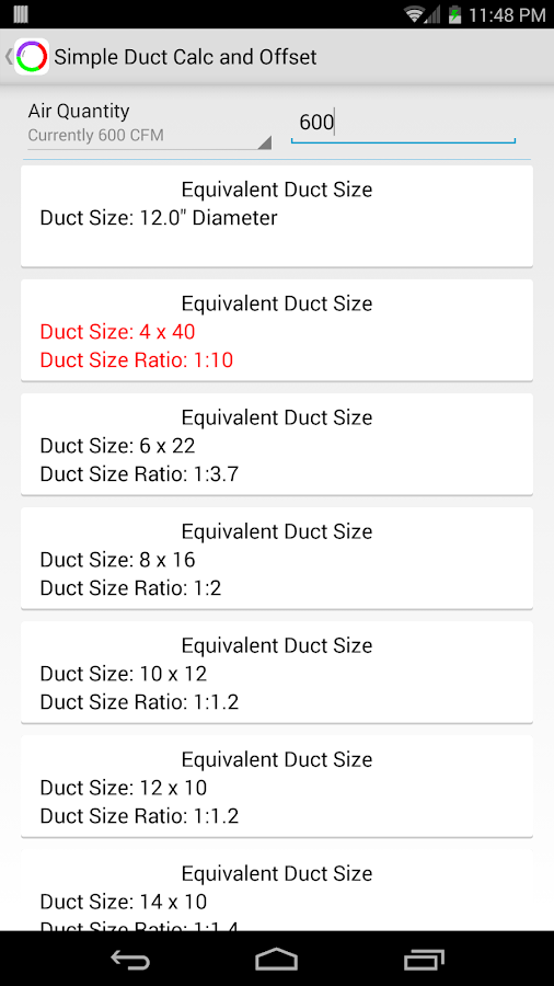 Simple Duct Calculator Deluxe Android Apps on Google Play
