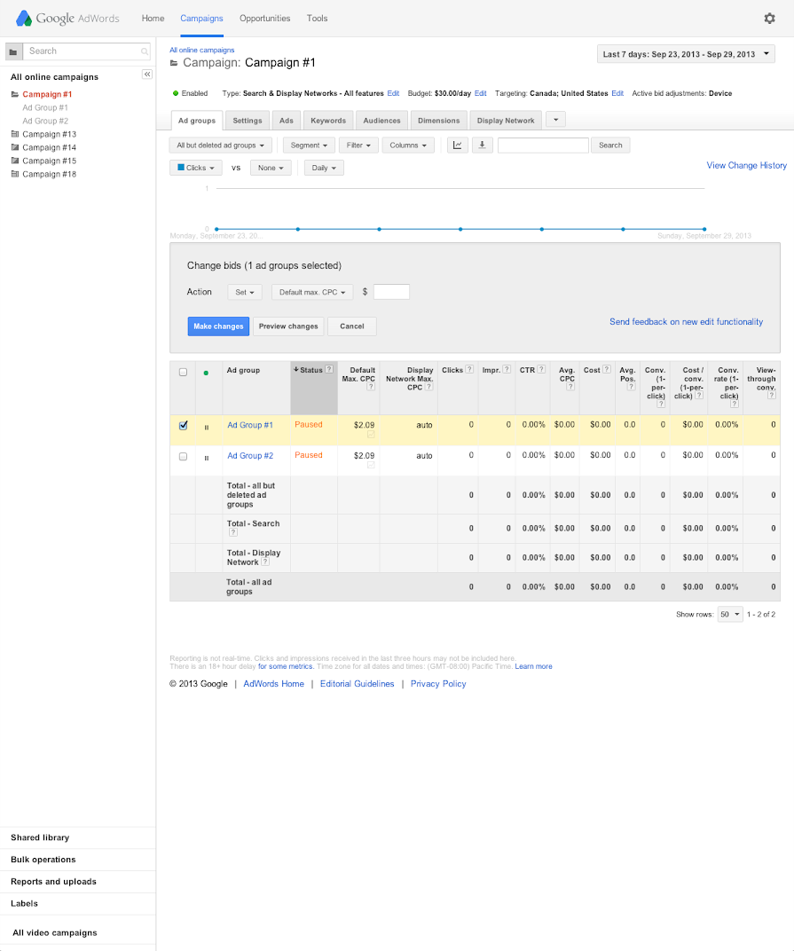 See ad group bulk edit options