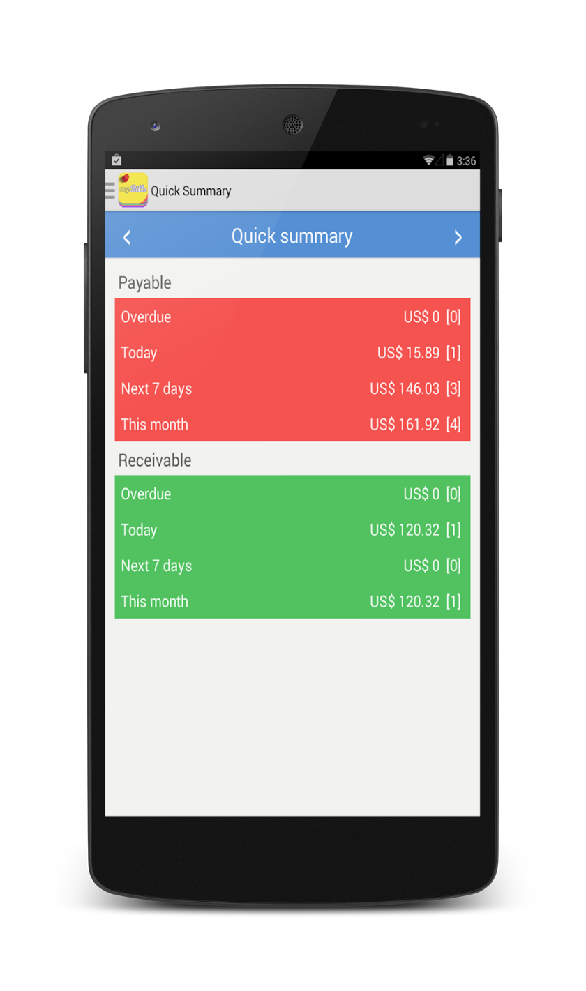 myBills lite - Bills Manager Screen 1