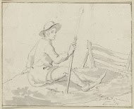 Zittende man met hoed en stok