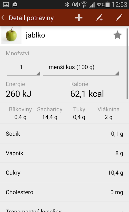 Kalorické tabulky – Aplikace pro Android ve službě Google Play