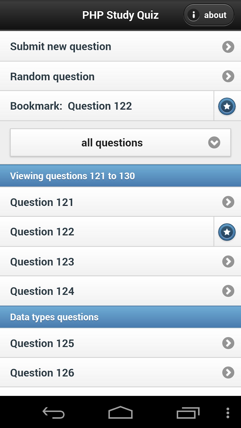 PHP Study Quiz App Screen 1