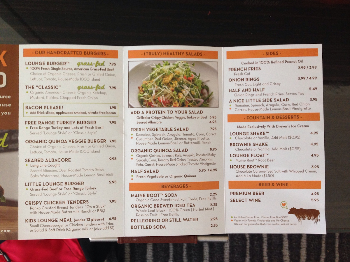 menu from July 2014