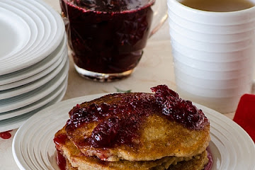 Apple Pancakes with Cranberry Syrup