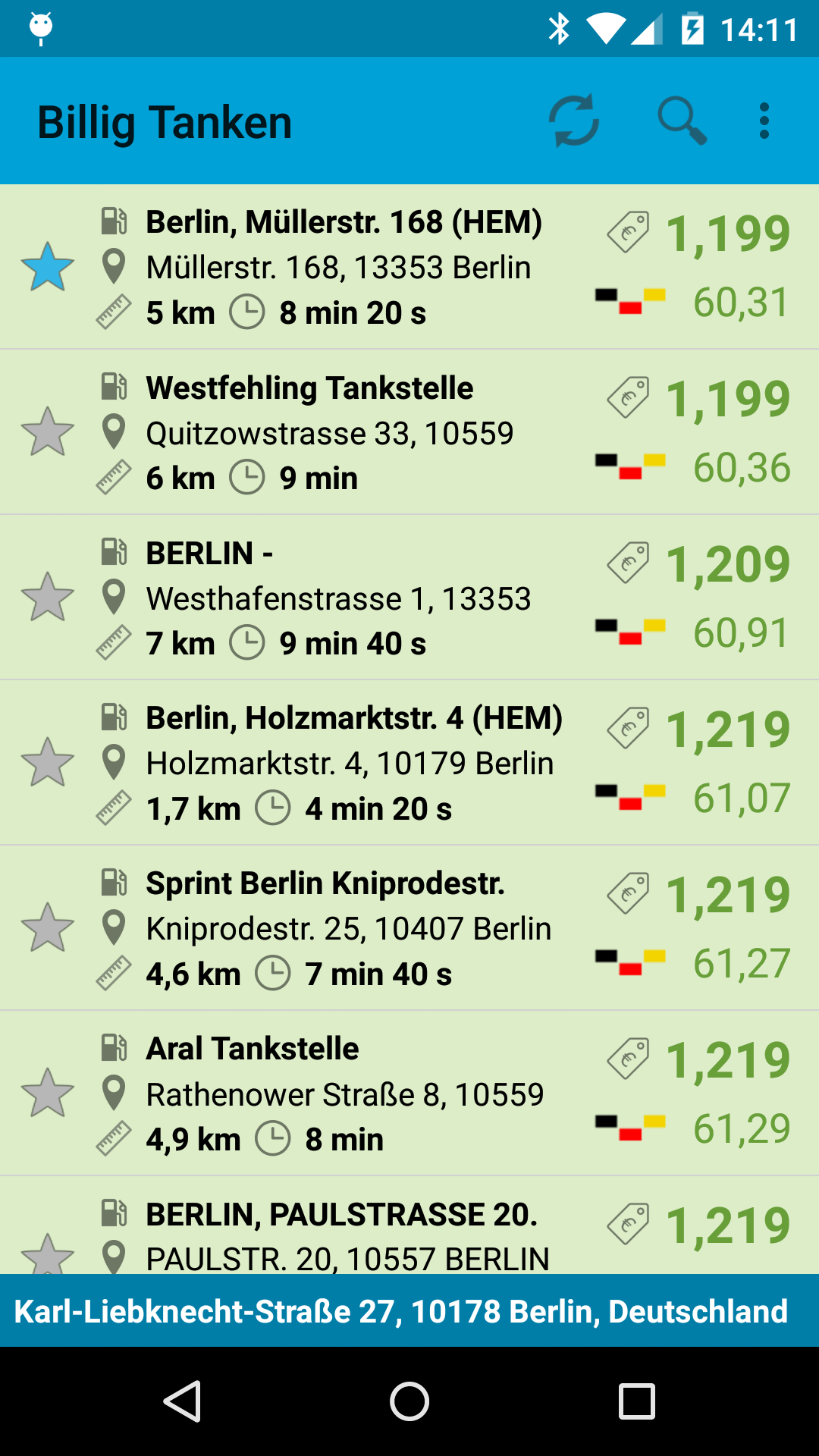 Android application Billig Tanken screenshort