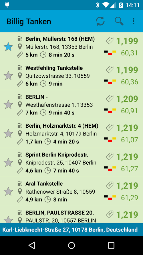 Android application Billig Tanken screenshort
