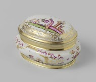 Suikerpot met deksel, veelkleurig beschilderd met chinoiserieën