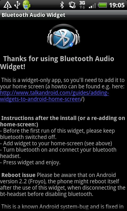 Android application Bluetooth Audio Widget screenshort
