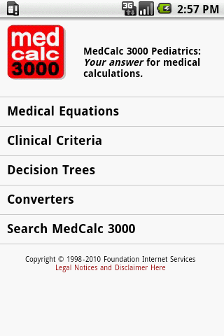Android application MedCalc 3000 Pediatrics screenshort