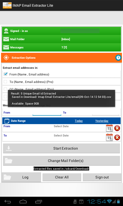 IMAP Email Extractor Lite Screen 2