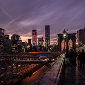 NY from Brooklyn Bridge by Massimo Izzo - City,  Street & Park Vistas