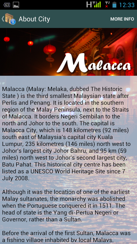Malacaa City Guide Screen 3