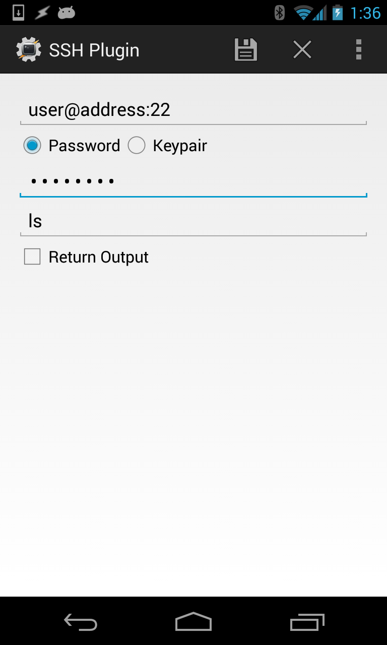 SSH Tasker Plugin Screen 2
