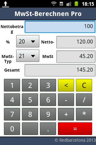 Android application VAT Calculation Pro screenshort