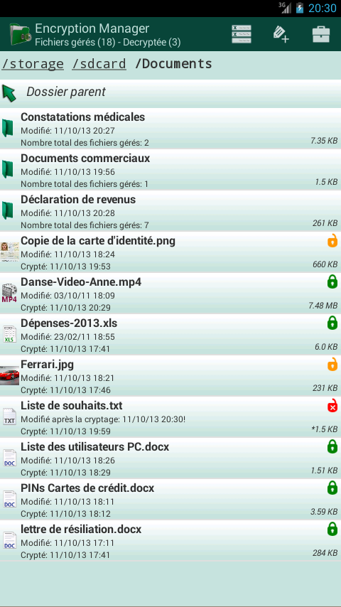 Android application Encryption Manager screenshort